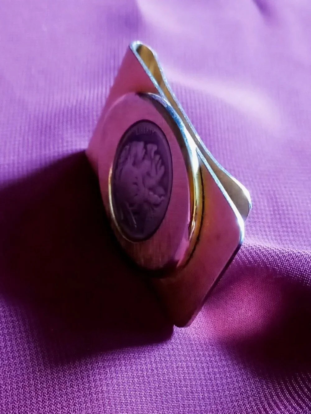Vintage Gold-Tone Money Clip with Authentic 1937 F Buffalo Nickel & Name: 